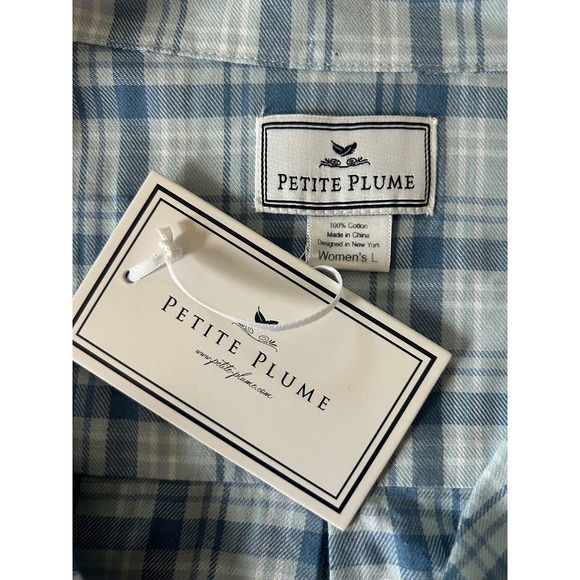 Petite Plume Women’s Size Large Plaid Tartan Seafarer Button Up Pajama Shirt Top - Picture 6 of 7